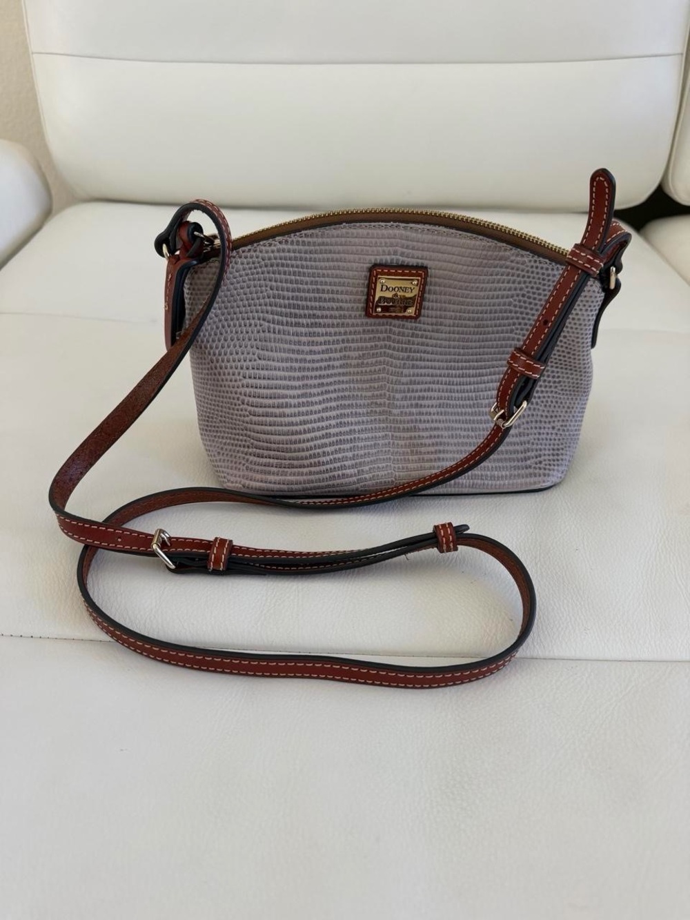 Dooney & Bourke Purple Textured Crossbody with Brown Leather Strap